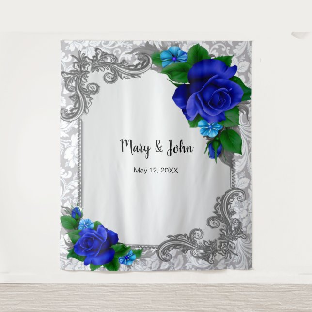 Elegante blaue Rose beim Hochzeitsfeiern Foto Hint Wandteppich (Vorderseite)