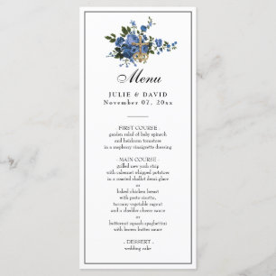 Elegante blaue Rose Hochzeit religiös Menükarte