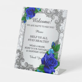 Elegante blaue Rose Hochzeitsicherheit Sockelschild
