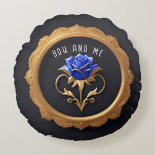 Elegante blaue Rose im goldenen Rahmen mit aufwend Rundes Kissen