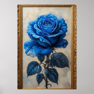 Elegante blaue Rose in verziertem goldenen Rahmen Poster