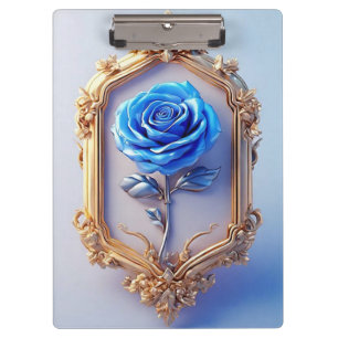 Elegante blaue Rose in verziertem Goldrahmen Klemmbrett