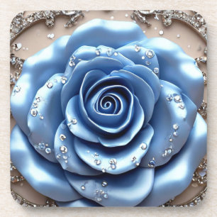 Elegante blaue Rose mit Glittering Diamonds Getränkeuntersetzer