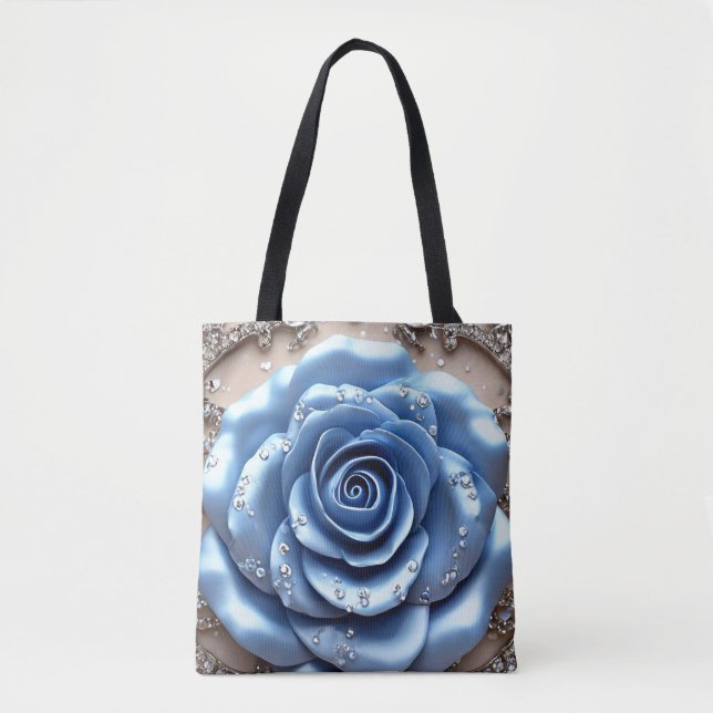 Elegante blaue Rose mit Glittering Diamonds Tasche (Vorderseite)