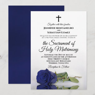 Elegante blaue Rose Moderne katholische Hochzeit Einladung