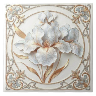 Elegante Blaue Roségold stilisierte Lilien Fliese