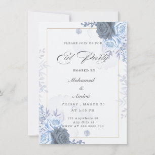 Elegante Blaue Rosen Eid Party Einladung