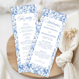 Elegante blaue Rosen Französische Toile-Hochzeitsp Programm