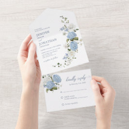 Elegante blaue Rosen mit Blumen All In One Einladung