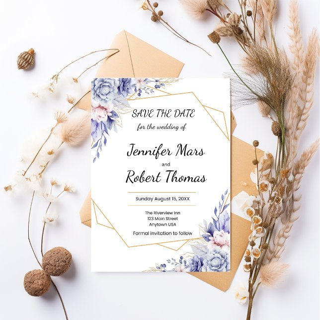 Elegante Blaue Rosen Save The Date (Von Creator hochgeladen)