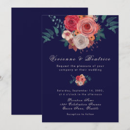 Elegante blaue rote Rosen Einladung zur Hochzeit