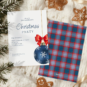 Elegante Blaue Rote Schleife Weihnachtsfeier Feiertagskarte