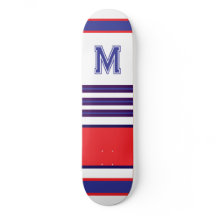Elegante blaue rote weiße Streifen Monogramm Skate