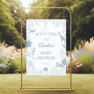 Elegante blaue Safari-Dschungel-Baby-Party-Tiere Poster