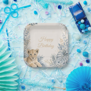 Elegante blaue Safari-Löwen-Papierteller Pappteller
