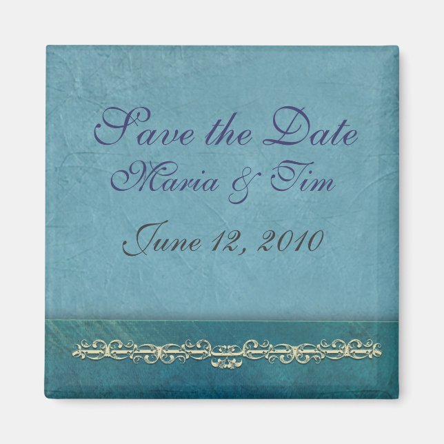 Elegante, blaue Save the Date Vorlage Magnet (Vorne)