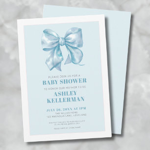 Elegante Blaue Schleife Babyparty Einladung
