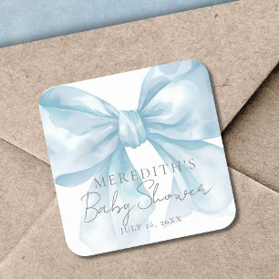 Elegante Blaue Schleife Babyparty Quadratischer Aufkleber