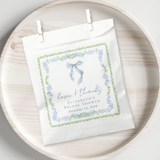 Elegante blaue Schleife Brause Dusche Danke Geschenktütchen (Elegant Blue Bow Bridal Shower Thank You Favor Bag)