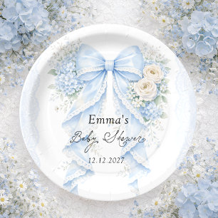 Elegante blaue Schleife Floral Jungen-Baby-Party Pappteller