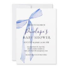 Elegante Blaue Schleife Junge Baby Shower Einladun