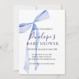 Elegante Blaue Schleife Junge Baby Shower Einladun Einladung
