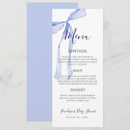 Elegante blaue Schleife Jungen Baby Shower Menükar Menükarte
