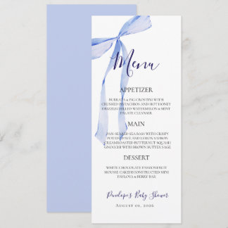 Elegante blaue Schleife Jungen Baby Shower Menükar Menükarte