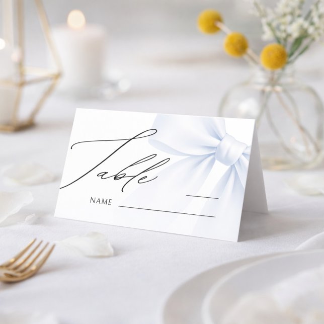 Elegante blaue Schleife moderne Hochzeit Tischnumm Platzkarte (Von Creator hochgeladen)