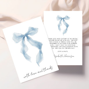 Elegante blaue Schleife Wasserfarbe Brautparty Dankeskarte