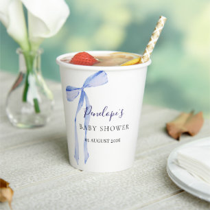 Elegante blaue Schleifen-Baby-Party-Papierbecher-D Pappbecher