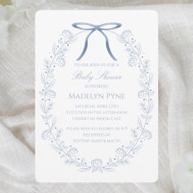 Elegante blaue Schleifen und Blumen-Baby-Party