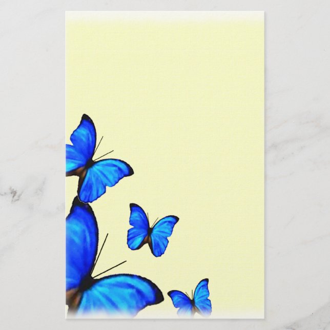 Elegante blaue Schmetterlings-persönliches Briefpapier (Vorderseite)