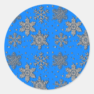 Elegante blaue Schneeflocken Runder Aufkleber