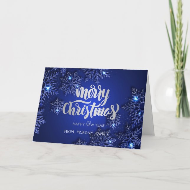 Elegante Blaue Schneeflocken Weihnachten (Vorderseite)