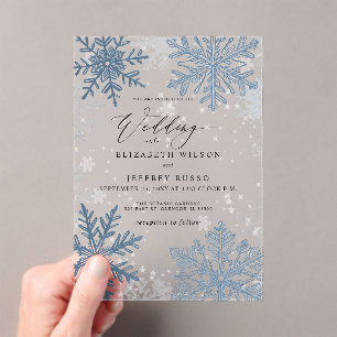 Elegante blaue Schneeflocken Winterhochzeit Acryleinladungen