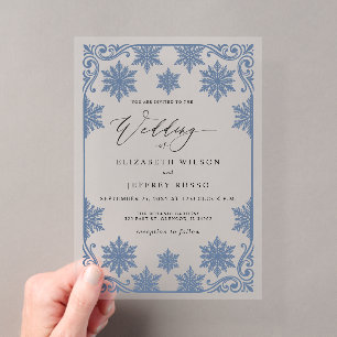 Elegante blaue Schneeflocken Winterhochzeit Acryleinladungen