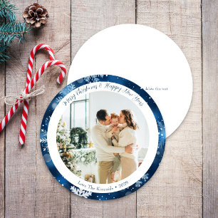 Elegante blaue Schneeflockenkreis-Weihnachtskarte Feiertagskarte