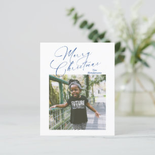 Elegante Blaue Schrift Foto Budget Weihnachtskarte