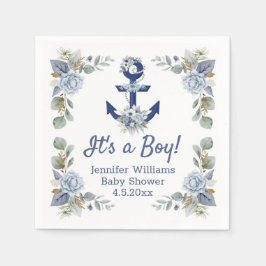 Elegante blaue Seenavigation Blütenjunge Babydusch Serviette