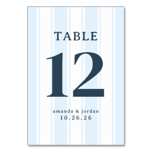 Elegante blaue Serif-Schrift-Tischkarte für Hochze Tischnummer