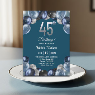 Elegante blaue Silber-Glitter 45. Geburtstagsfeier Einladung