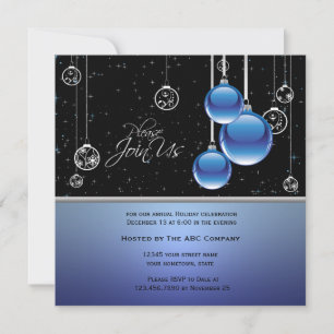Elegante blaue Silber Ornamente auf schwarzem Grun Einladung