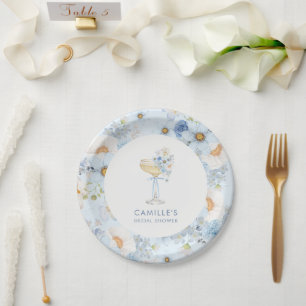 Elegante blaue sprudelnde Brunch-Brautparty Pappteller