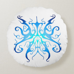 Elegante blaue Stammesmaske abstraktes Design Rundes Kissen
