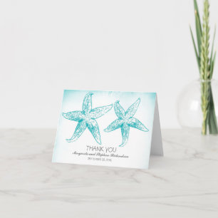 Elegante blaue Starfishpaarhochzeit danken Ihnen Dankeskarte