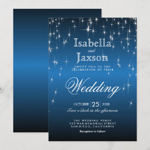 Elegante Blaue Stern-Lichter Hochzeitseinladung Einladung