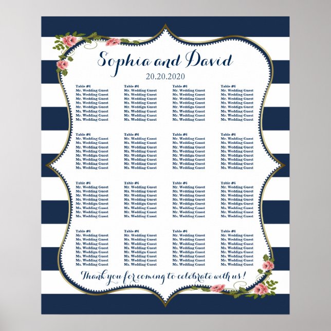 Elegante blaue Streifen für Hochzeiten Poster (Vorne)