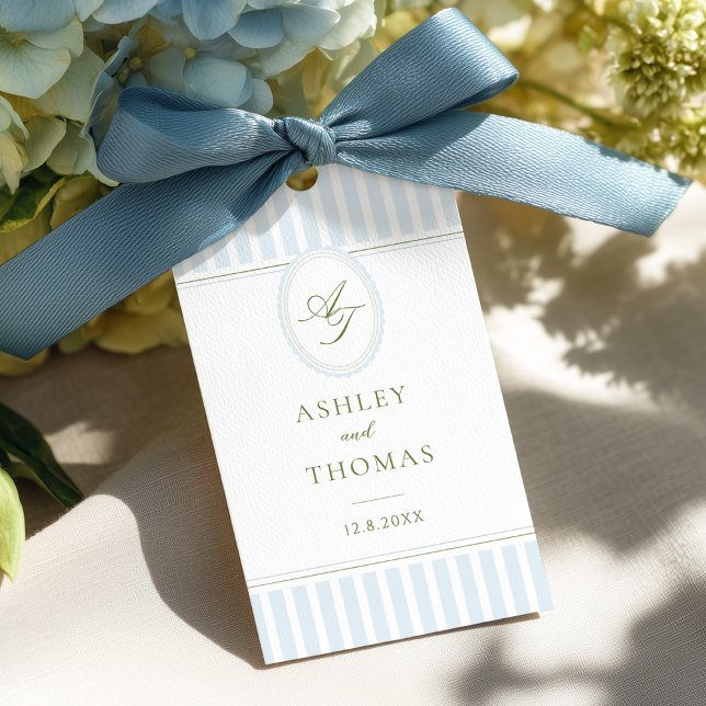 Elegante blaue Streifen Hochzeit Geschenkanhänger (Von Creator hochgeladen)