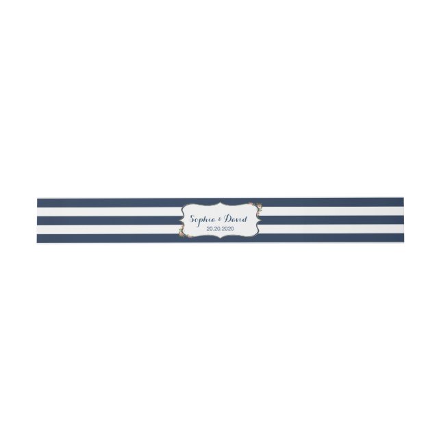 Elegante blaue Streifen Hochzeitssache Einladungsbanderole (Flach)